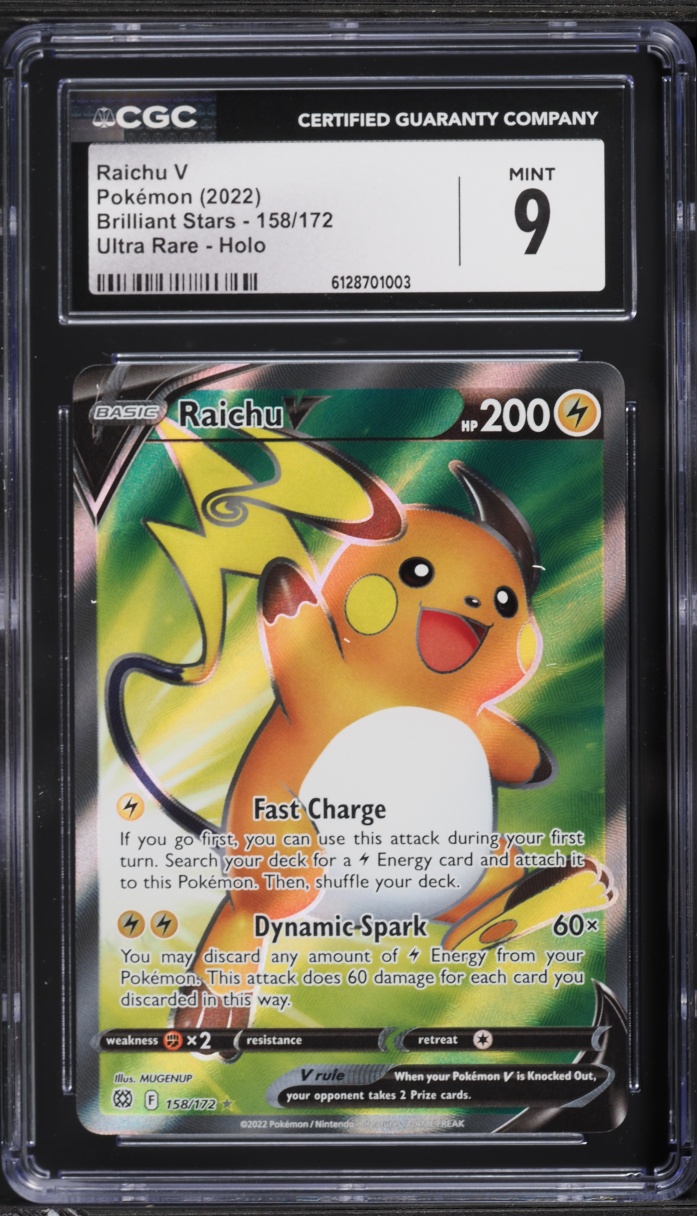 2022 Pokemon Sword & Shield Brilliant Stars Full Art Raichu V #158 CGC 9 MINT