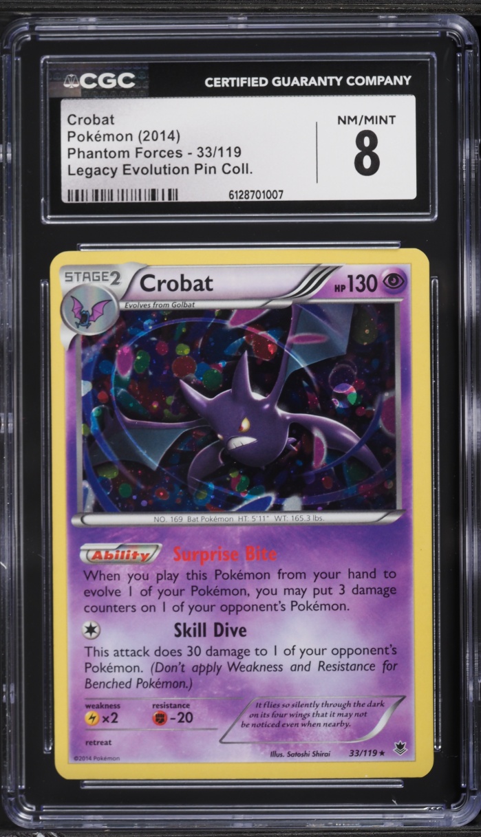 2014 Pokemon XY Phantom Forces Legacy Evolution Pin Collection Crobat #33 CGC 8 NM-MT