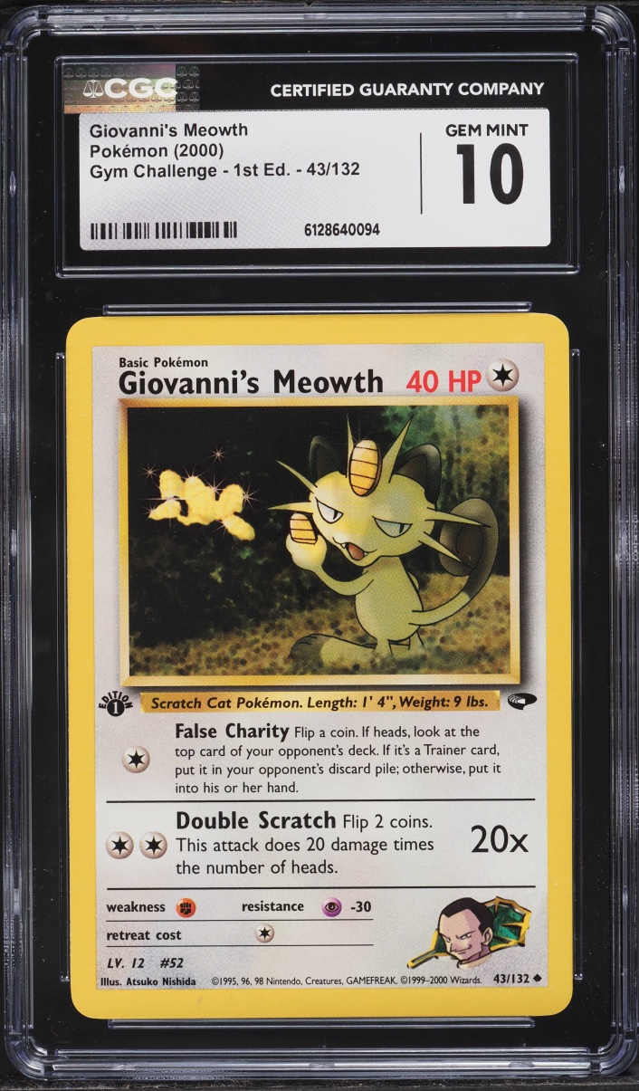 2000 Pokemon Gym Challenge 1st Edition Giovanni's Meowth #43 CGC 10 GEM MINT