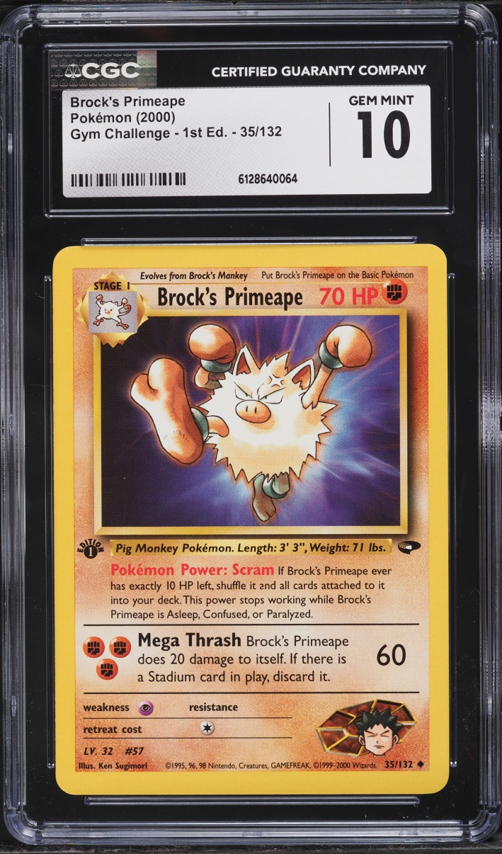 2000 Pokemon Gym Challenge 1st Edition Brock's Primeape #35 CGC 10 GEM MINT