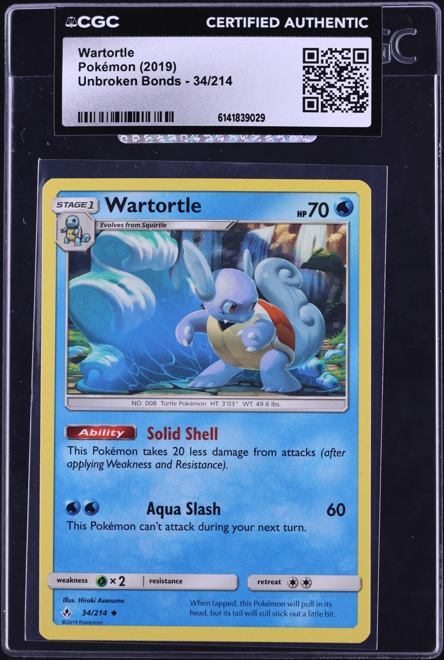 2019 Pokemon Sun & Moon Unbroken Bonds Wartortle #34 CGC AUTH