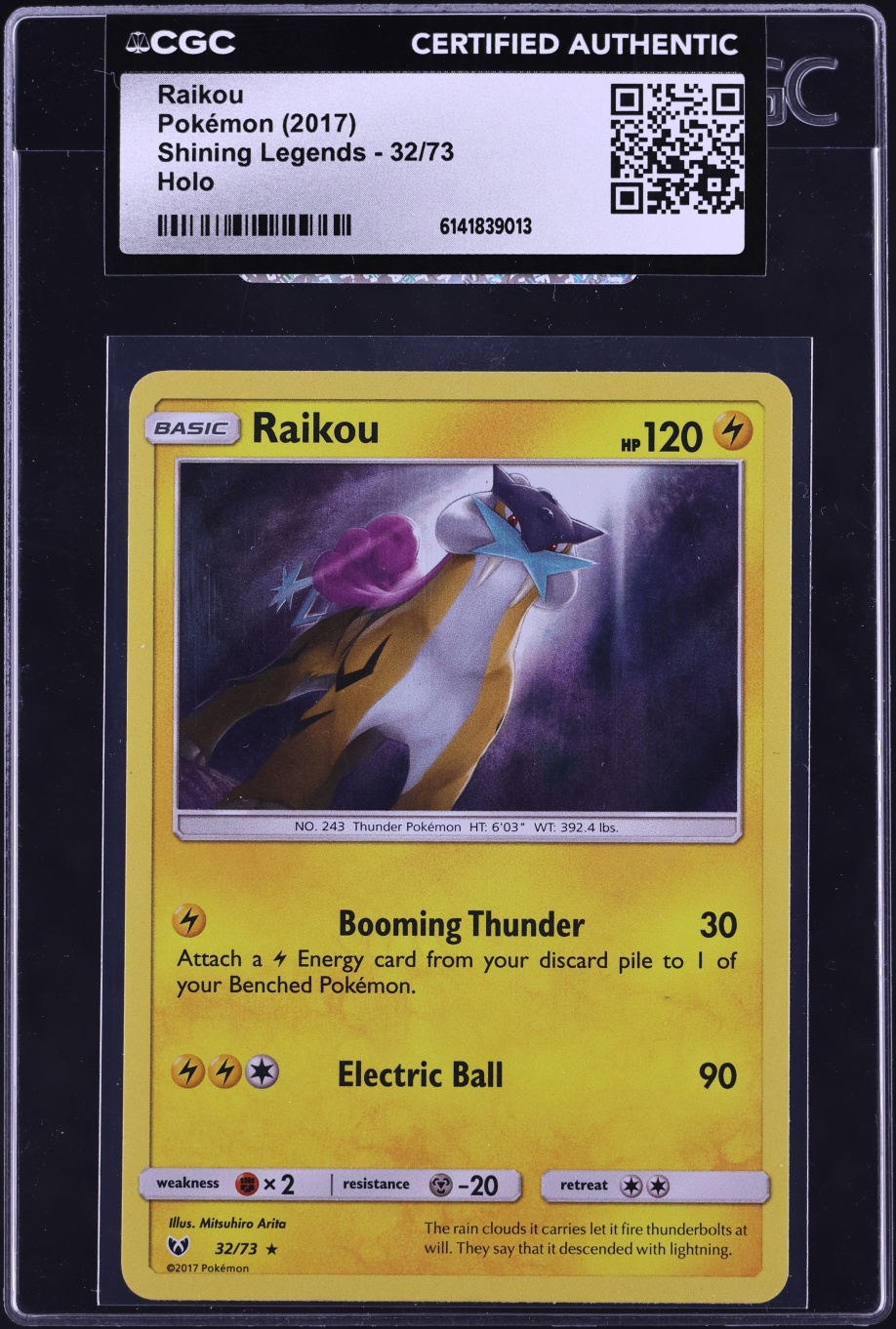 2017 Pokemon Sun & Moon Shining Legends Holo Raikou #32 CGC AUTH