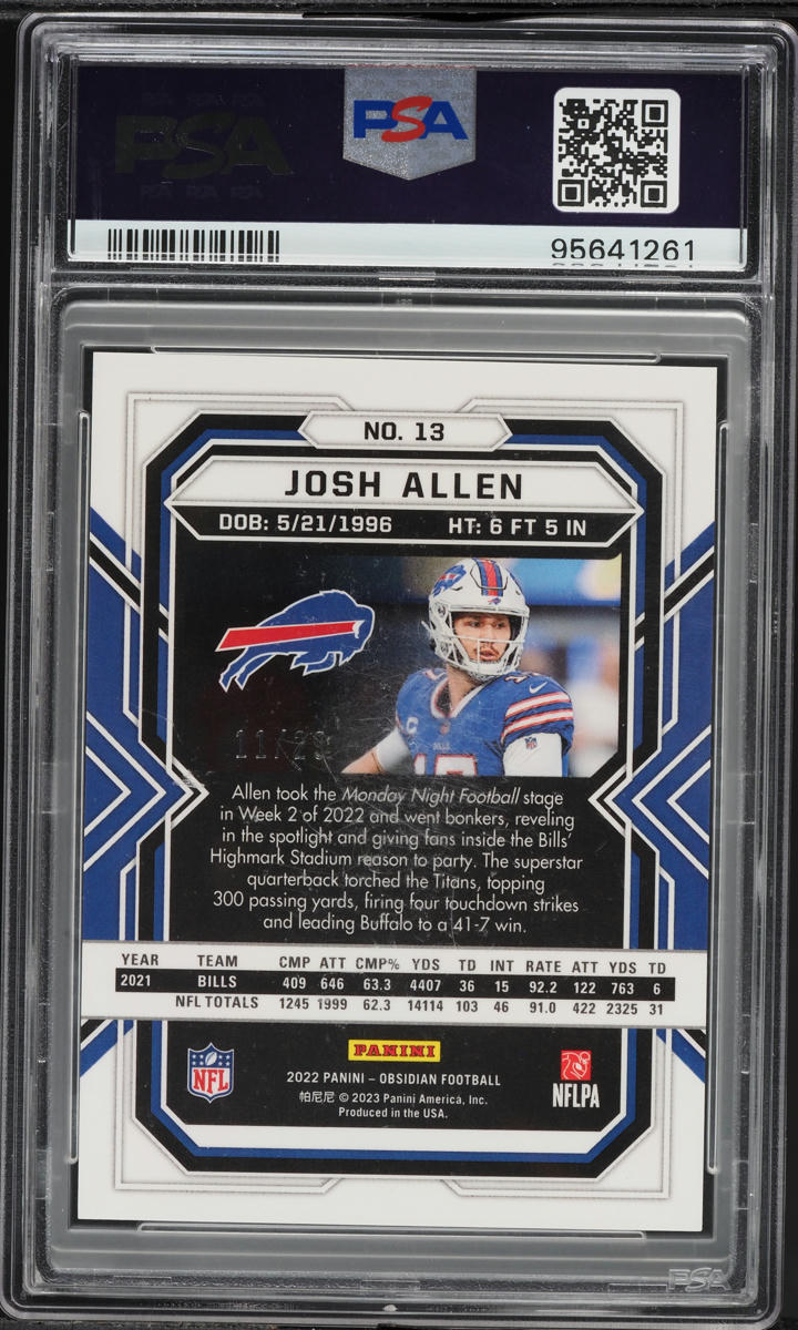 2022 Panini Obsidian Electric Etch Red Flood Josh Allen /29 #13 PSA 10 GEM MINT