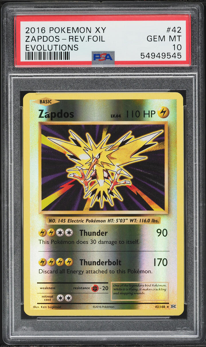 2016 Pokemon XY Evolutions Reverse Holo Zapdos #42 PSA 10 GEM MINT
