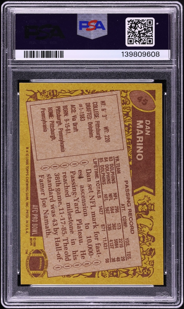 1986 Topps Football Dan Marino ALL PRO #45 PSA 8 NM-MT