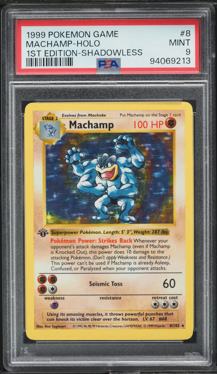 1999 Pokemon Base Set Shadowless 1st Edition Holo Machamp #8 PSA 9 MINT