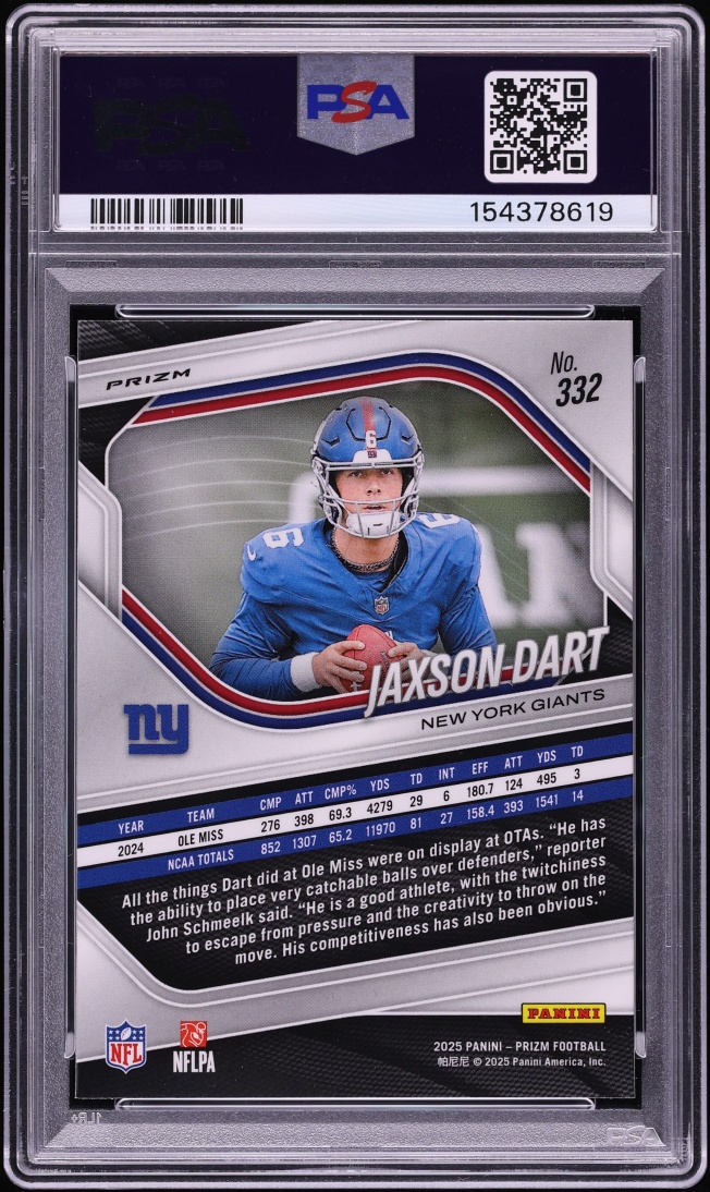 2025 Panini Prizm Silver Jaxson Dart ROOKIE #332 PSA 9 MINT