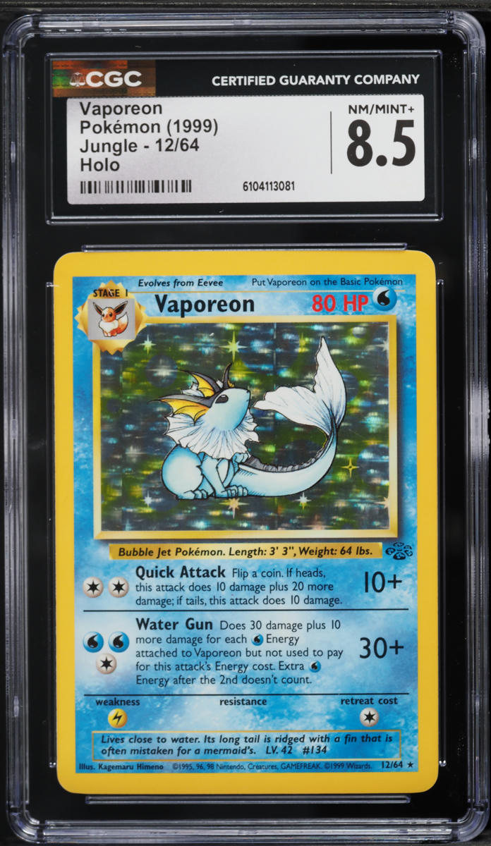 1999 Pokemon Jungle Holo Vaporeon #12 CGC 8.5 NM-MT+