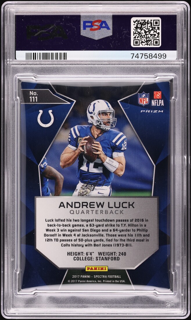 2017 Panini Spectra Gold Andrew Luck 1/1 #111 PSA 8 NM-MT - Photo 2