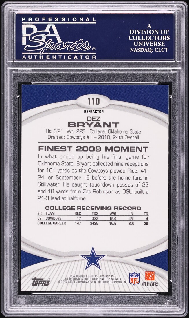 2010 Finest Mosaic Refractor Dez Bryant ROOKIE /10 #110 PSA 10 GEM MINT - Photo 2