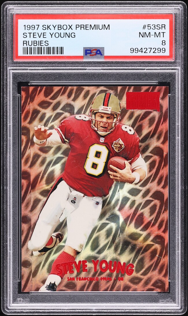 1997 Skybox Premium Rubies Steve Young /50 #53SR PSA 8 NM-MT - Photo 1