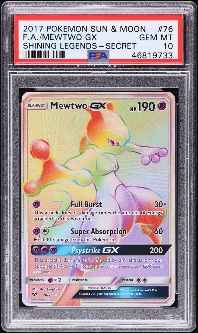 2017 Pokemon Sun & Moon Shining Legends Rainbow Rare Mewtwo GX #76 PSA 10 GEM MINT