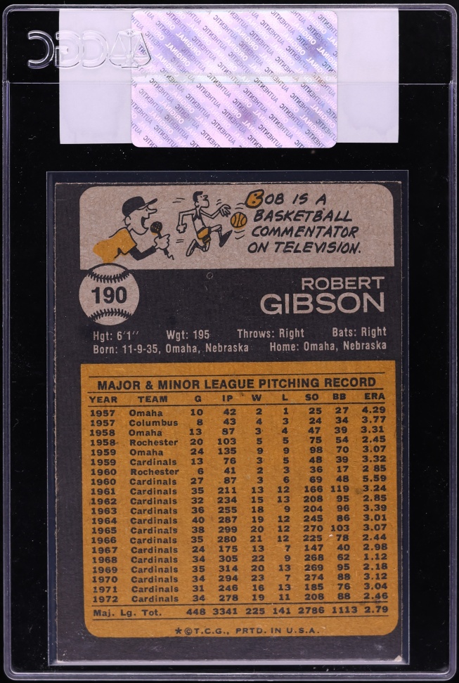 1973 Topps Bob Gibson #190 CGC AUTH