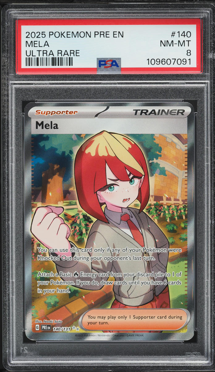 2025 Pokemon SV Prismatic Evolutions Full Art Mela #140 PSA 8 NM-MT