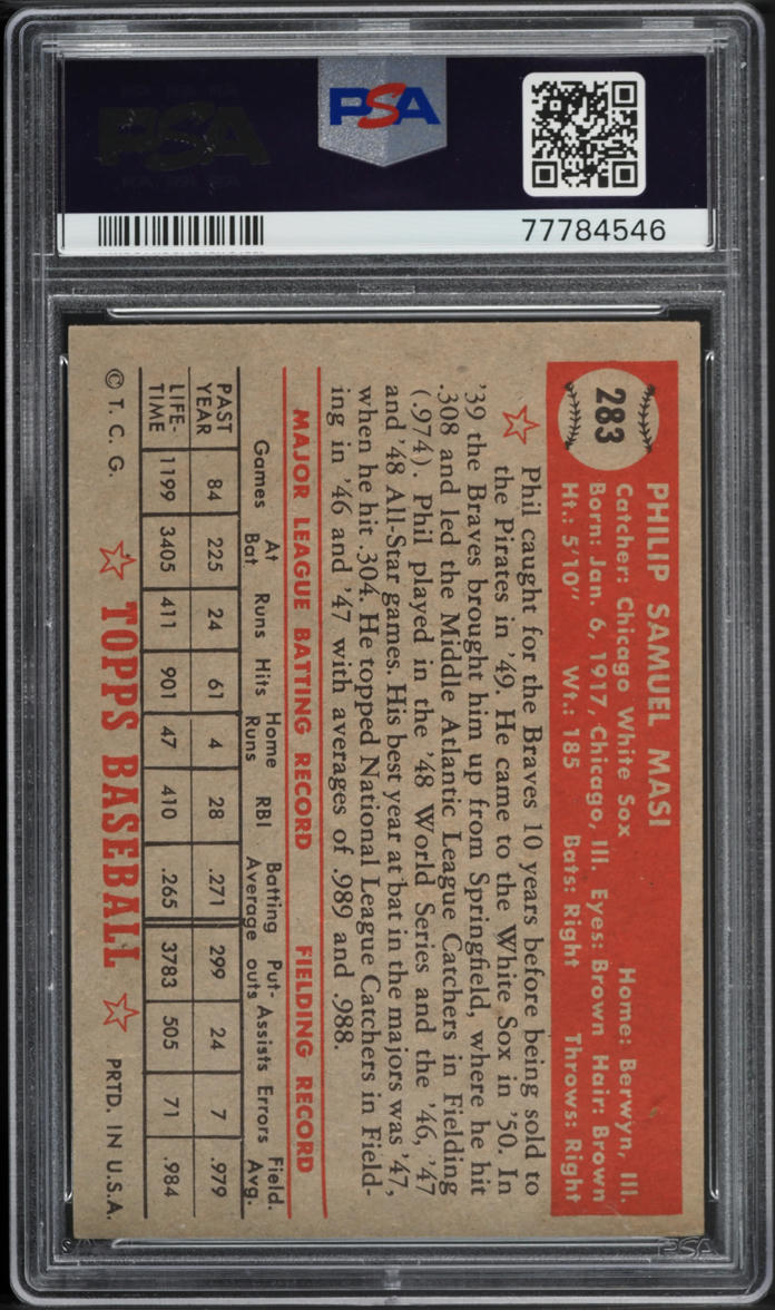 1952 Topps Phil Masi #283 PSA 3 VG
