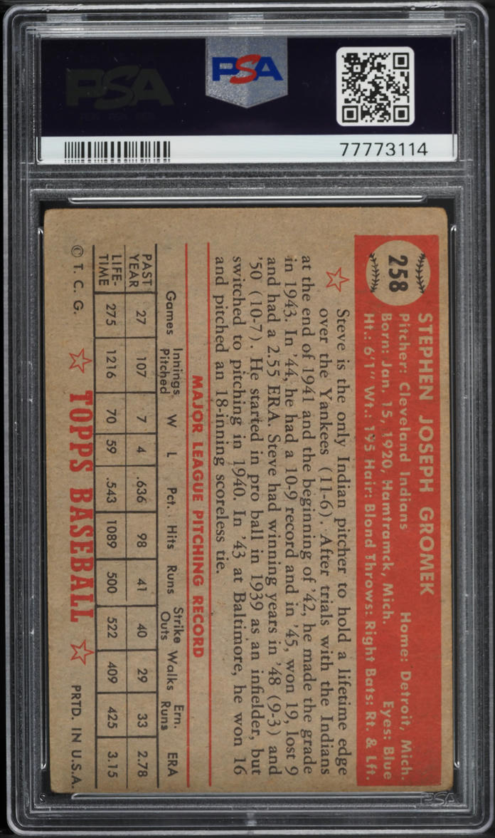 1952 Topps Steve Gromek #258 PSA 2 GD