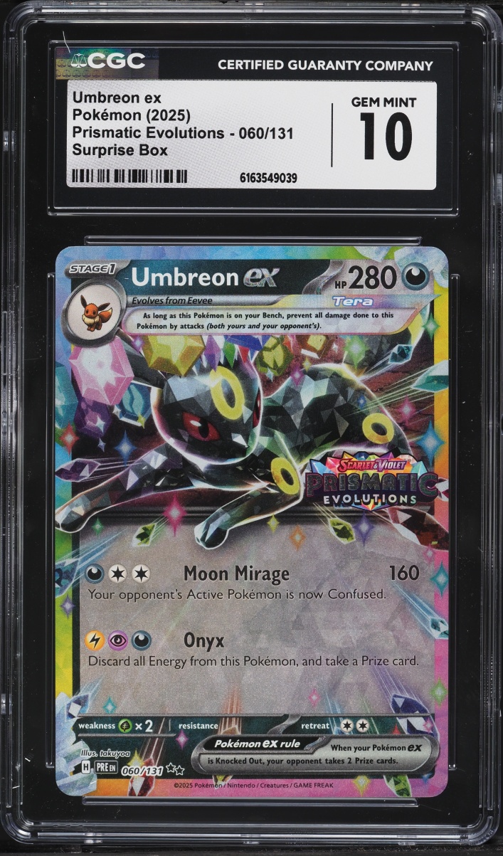 2025 Pokemon SV Prismatic Evolutions Surprise Box Holo Umbreon EX #60 CGC 10 GEM MINT