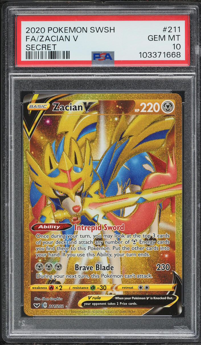 2020 Pokemon Sword & Shield Gold Rare Zacian V #211 PSA 10 GEM MINT