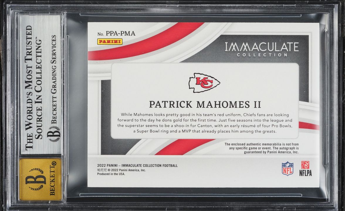 2022 Immaculate Collection Premium Patrick Mahomes II PATCH AUTO /10 #PPA-PMA BGS 8.5 NM-MT+