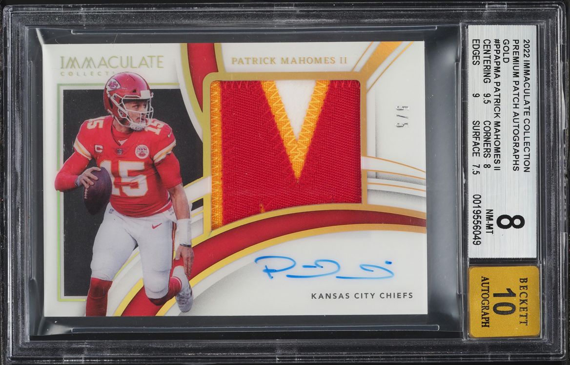 2022 Immaculate Collection Premium Gold Patrick Mahomes II PATCH AUTO 5/5 #PPA-PMA BGS 8 NM-MT