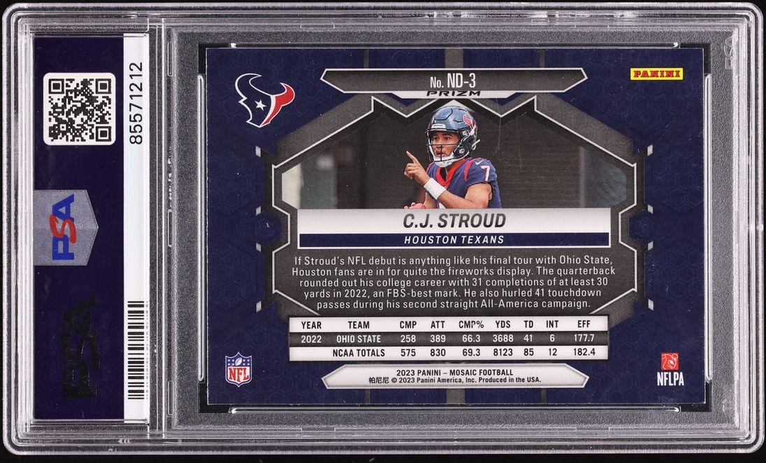 2023 Panini Mosaic Reactive Blue C.J. Stroud ROOKIE #ND-3 PSA 10 GEM MINT
