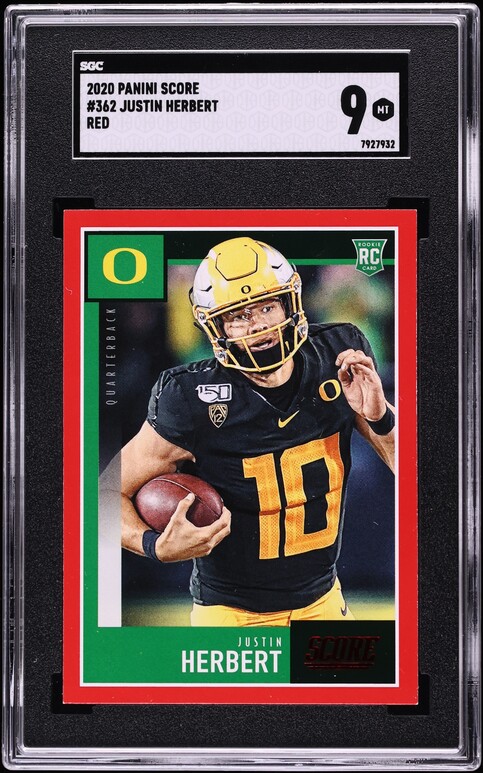 2020 Score Red Justin Herbert ROOKIE #362 SGC 9 MINT