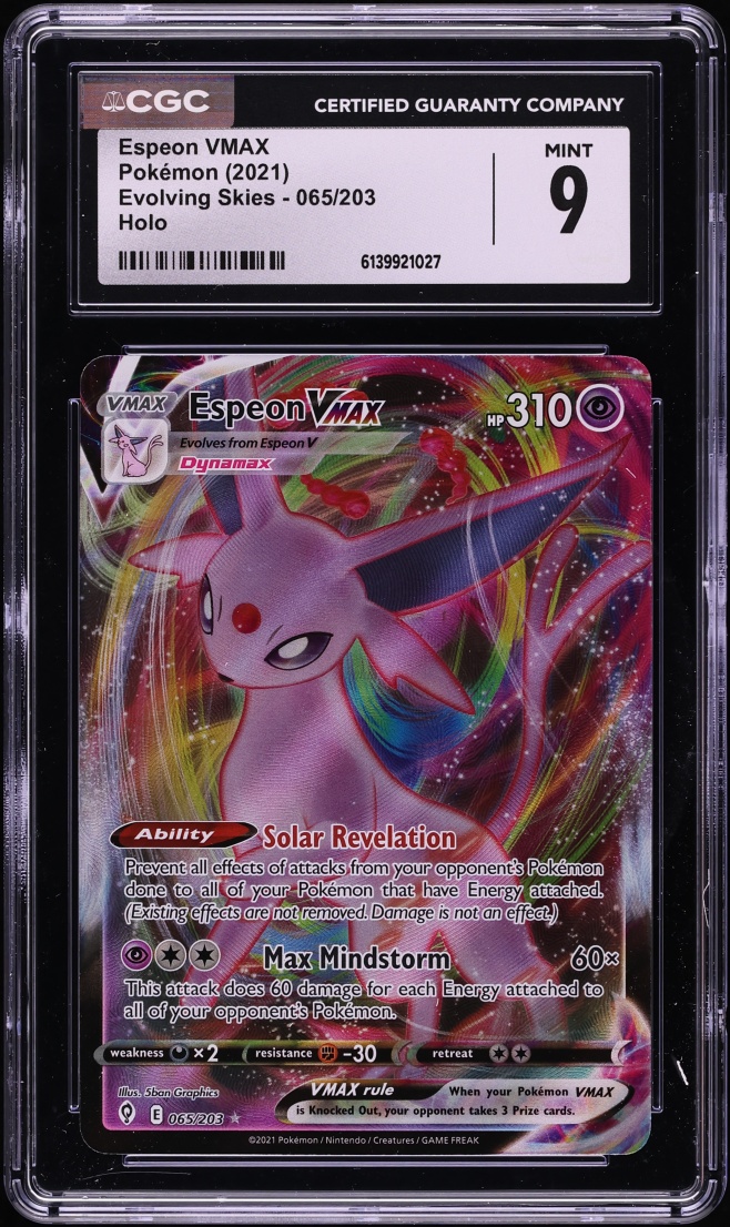 2021 Pokemon Sword & Shield Evolving Skies Full Art Espeon VMAX #65 CGC 9 MINT