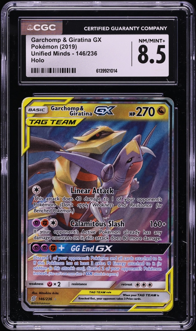2019 Pokemon Sun & Moon Unified Minds Garchomp & Giratina GX #146 CGC 8.5 NM-MT+
