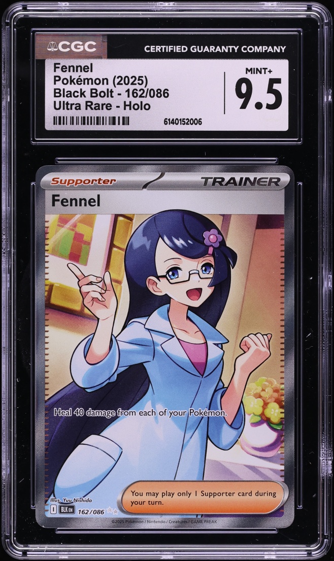 2025 Pokemon Scarlet & Violet Black Bolt Full Art Fennel #162 CGC 9.5 MINT+