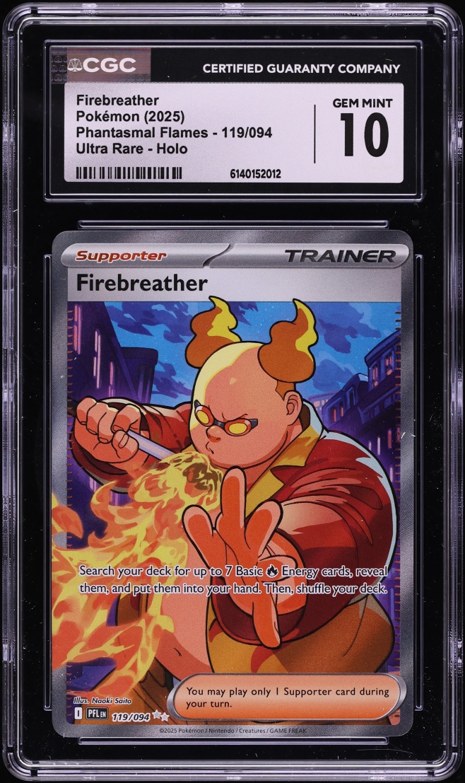 2025 Pokemon Mega Evolution Phantasmal Flames Full Art Firebreather #119 CGC 10 GEM MINT