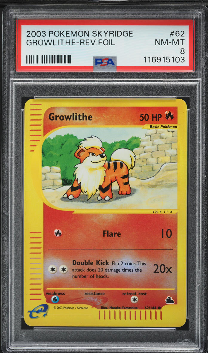 2003 Pokemon Skyridge Reverse Holo Growlithe #62 PSA 8 NM-MT