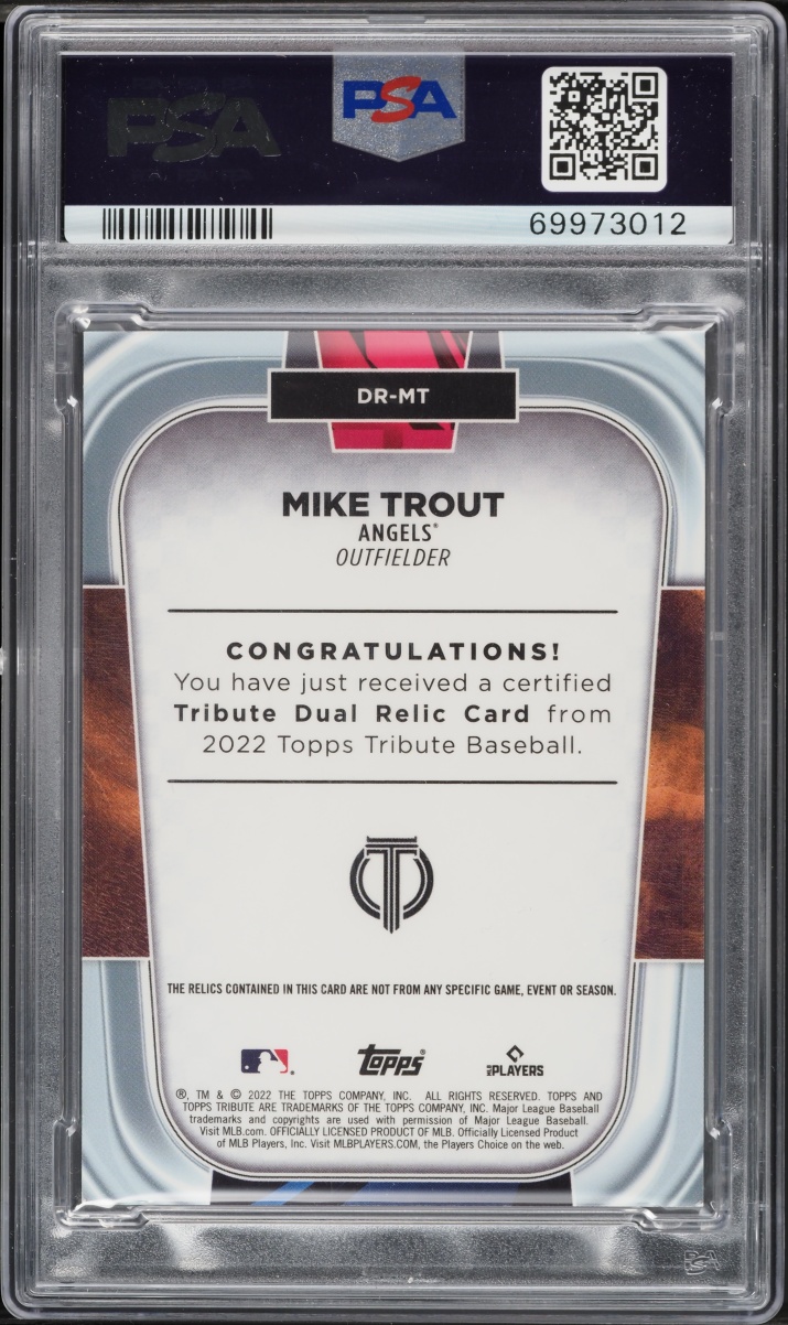 2022 Topps Tribute Dual Relics Red Mike Trout PATCH AUTO DNA 10 /10 #DRMT PSA 9 MINT