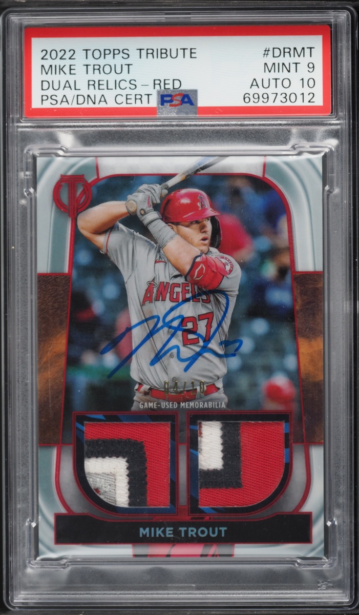2022 Topps Tribute Dual Relics Red Mike Trout PATCH AUTO DNA 10 /10 #DRMT PSA 9 MINT