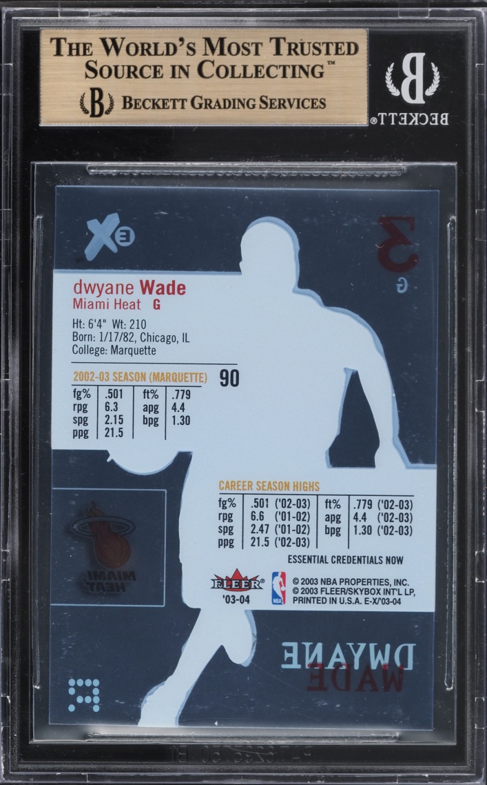2003 Fleer E-X Essential Credentials Now Dwyane Wade ROOKIE /90 #90 BGS 9.5 GEM MINT