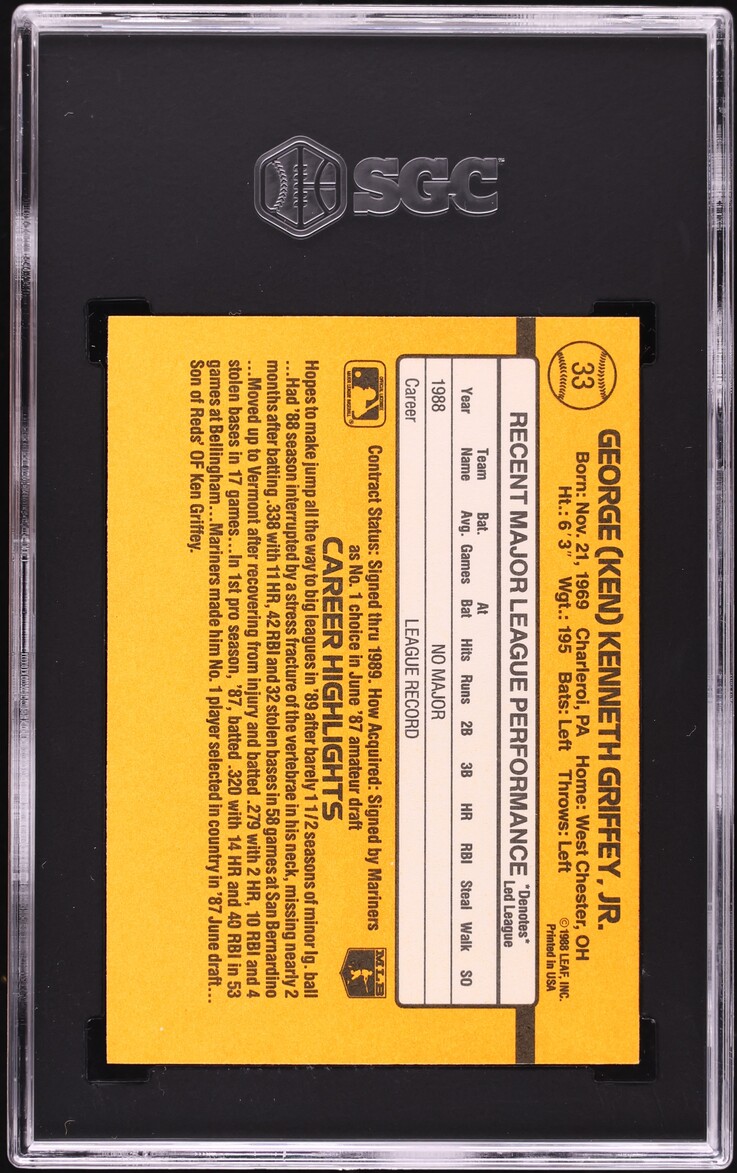1989 Donruss Ken Griffey Jr. ROOKIE #33 SGC 7 NRMT