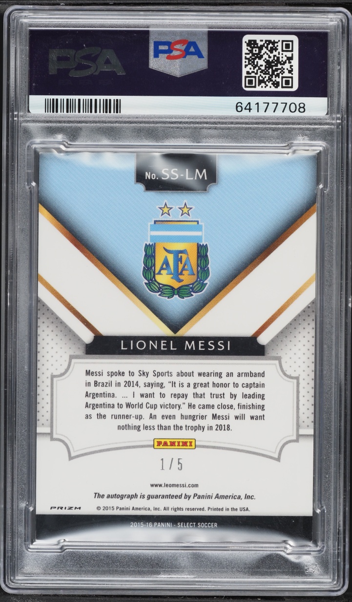 2015 Select Signatures Gold Prizm Lionel Messi AUTO 1/5 #SS-LM PSA 8 NM-MT