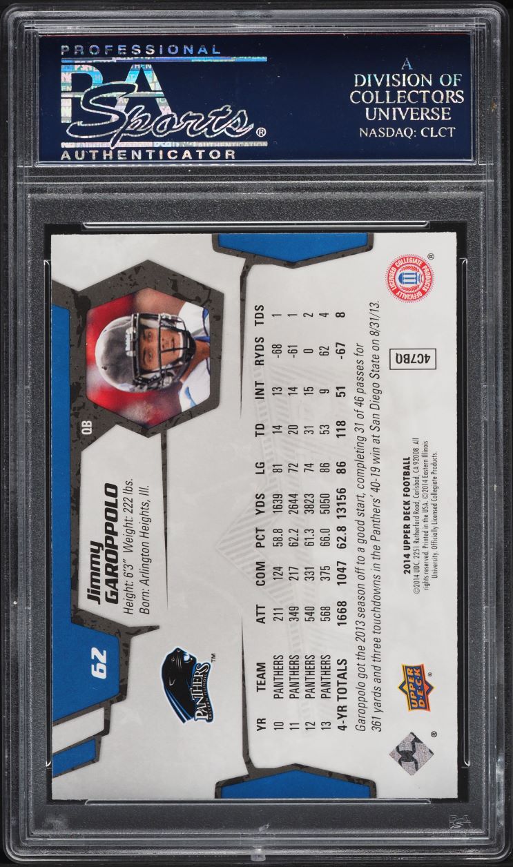 2014 Upper Deck Football Jimmy Garoppolo ROOKIE #62 PSA 10 GEM MINT