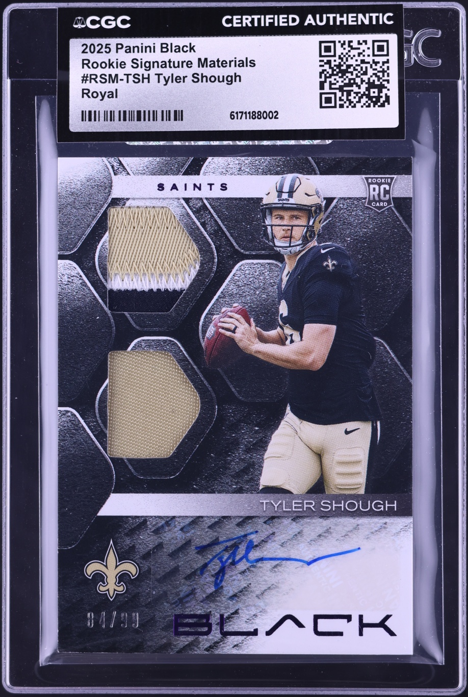2025 Panini Black Signature Materials Royal Tyler Shough ROOKIE PATCH ...