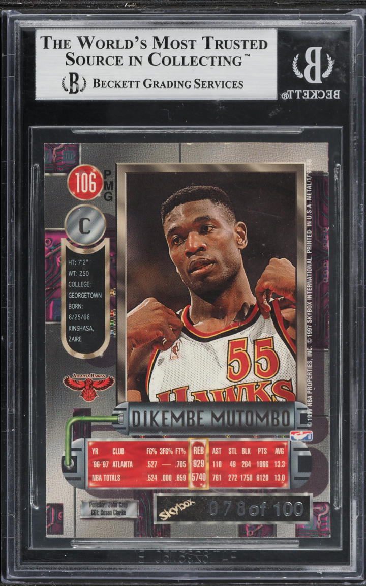 1997 Metal Universe Precious Metal Gems PMG Red Dikembe Mutombo /100 #106 BGS 8.5 NM-MT+