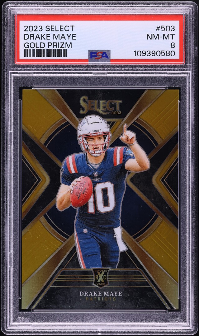 2023 Select XRC Gold Prizm Drake Maye ROOKIE /10 #503 PSA 8 NM-MT