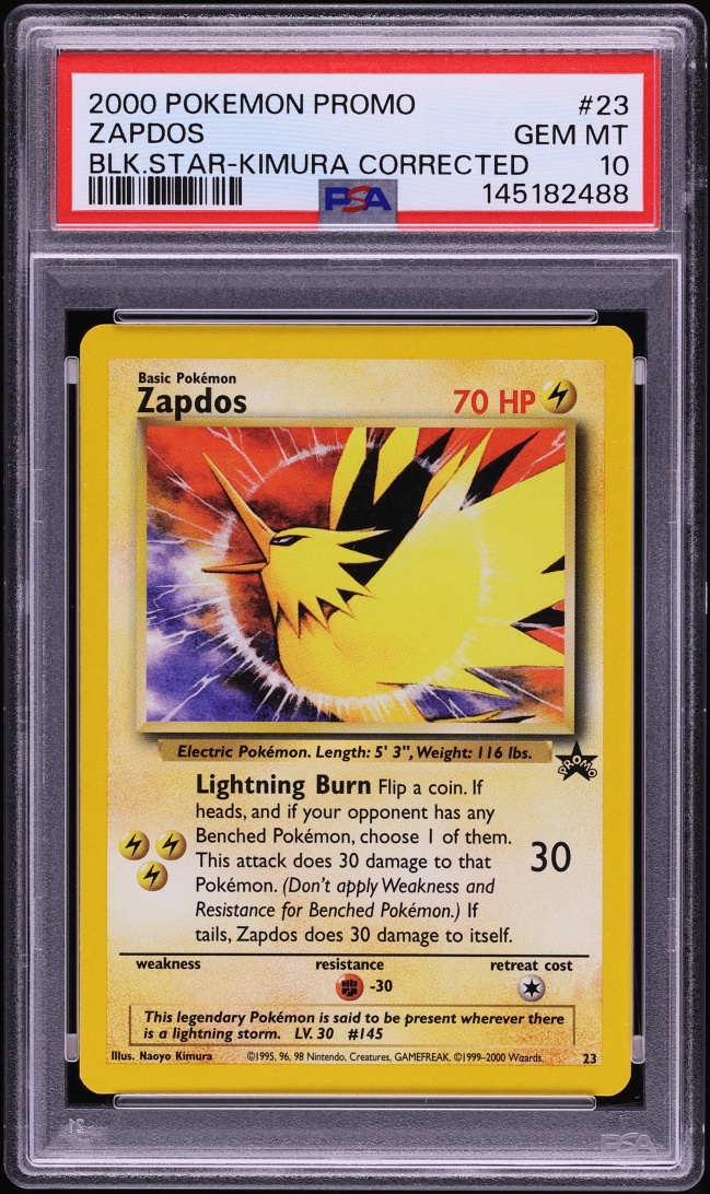 2000 Pokemon Black Star Promo Kimura Corrected Zapdos #23 PSA 10 GEM MINT