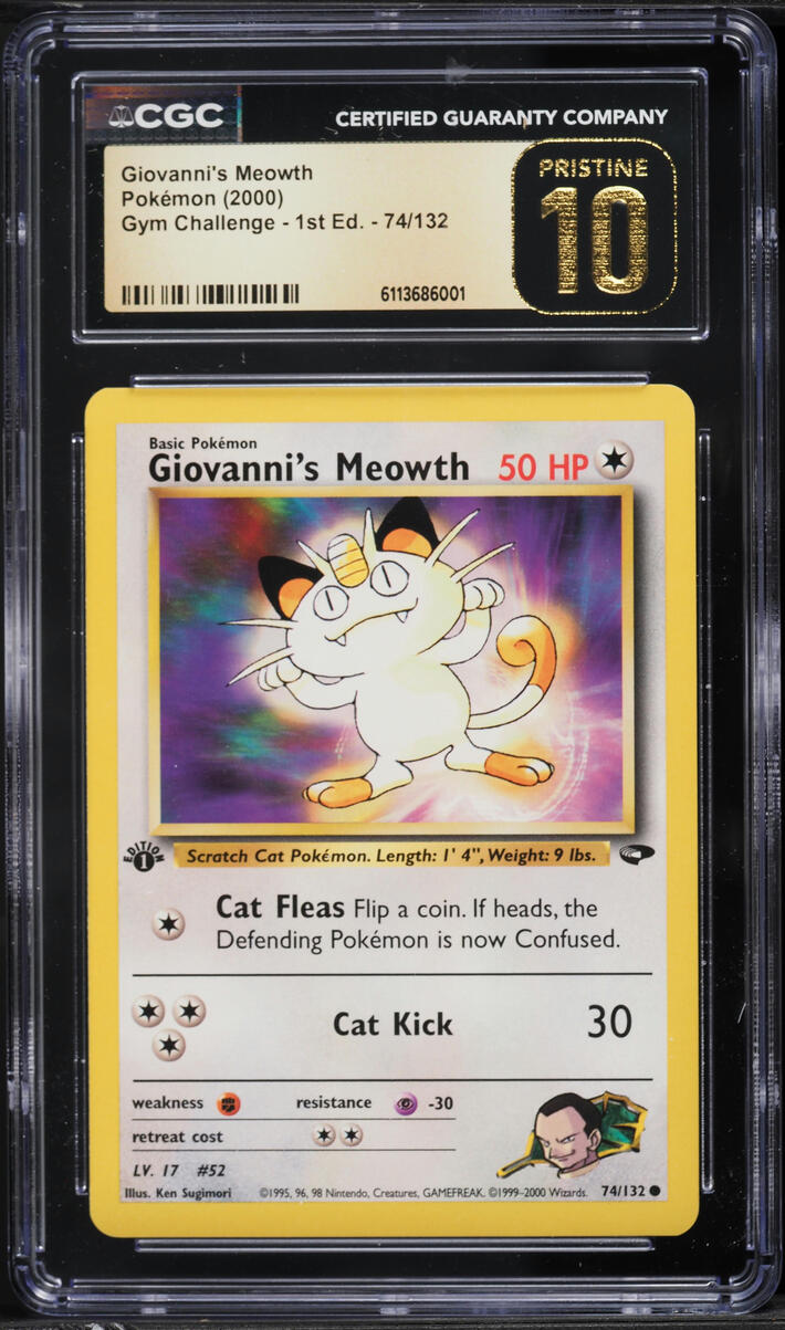 2000 Pokemon Gym Challenge 1st Edition Giovanni's Meowth #74 CGC 10 PRISTINE
