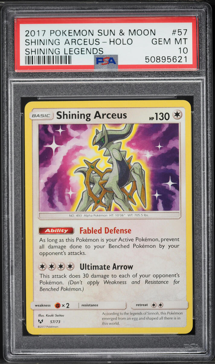 2017 Pokemon Sun & Moon Shining Legends Holo Shining Arceus #57 PSA 10 GEM MINT