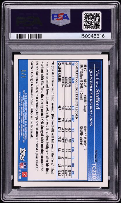 2009 Topps Chrome Superfractor Matthew Stafford ROOKIE AUTO 1/1 #TC210 PSA 9 MINT