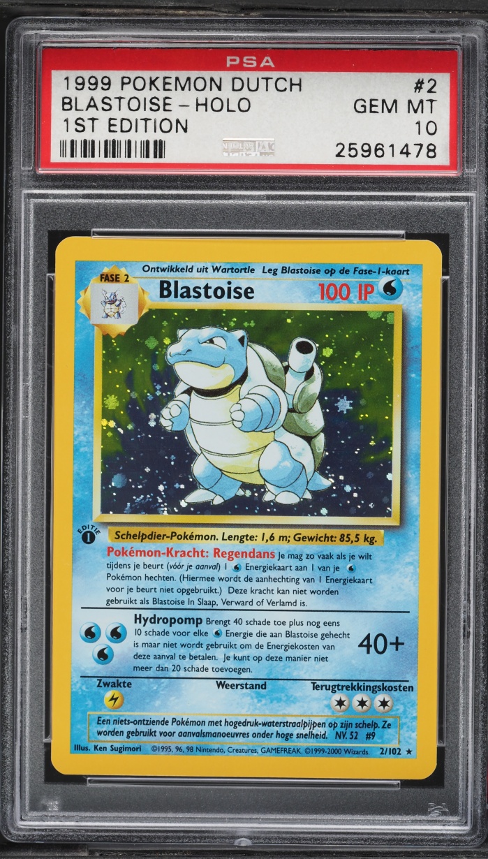 1999 Pokemon Dutch Base Set 1st Edition Holo Blastoise #2 PSA 10 GEM MINT
