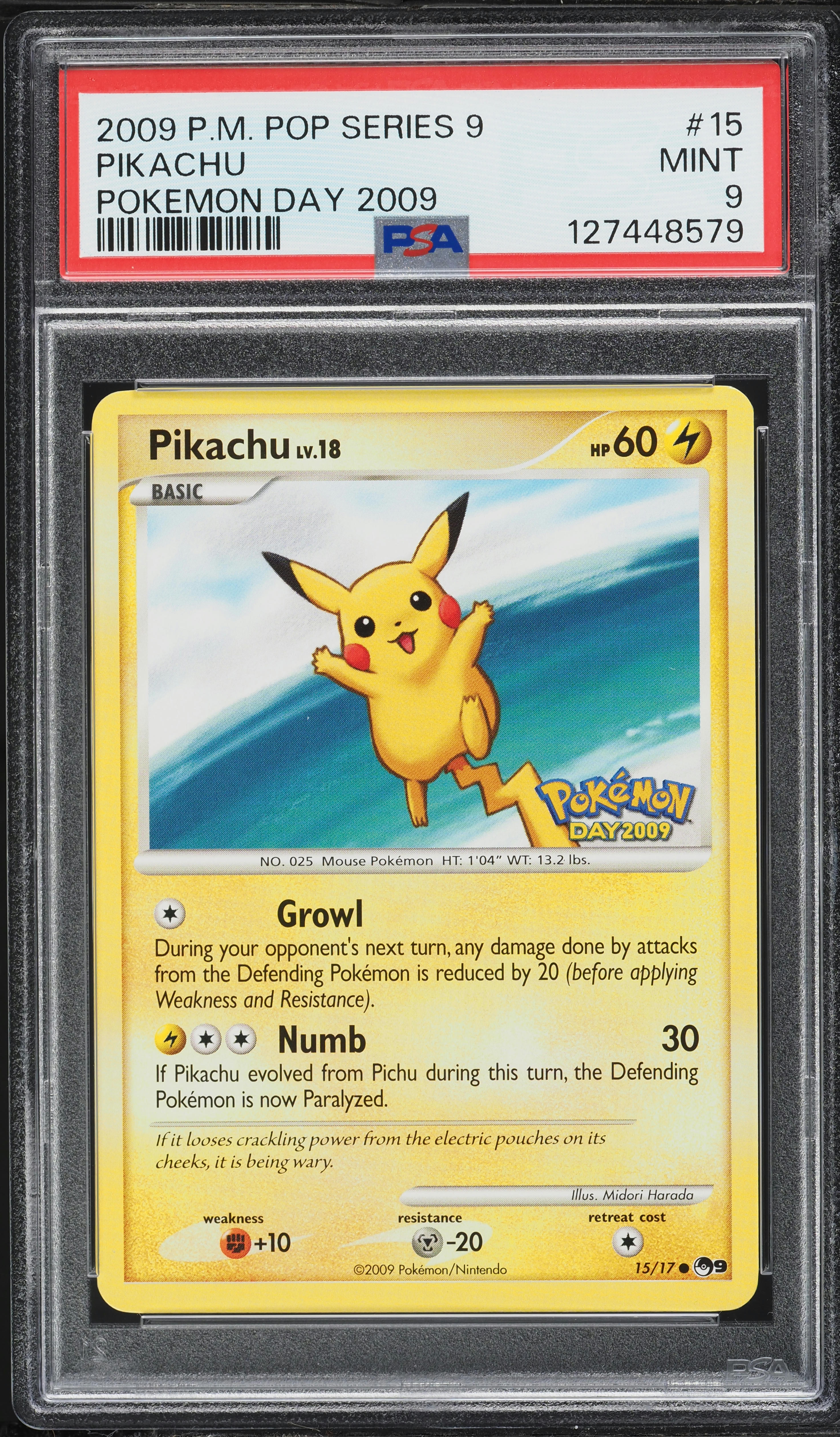 2009 Pokemon POP Series 9 Day Promo Pikachu #15 PSA 9 MINT
