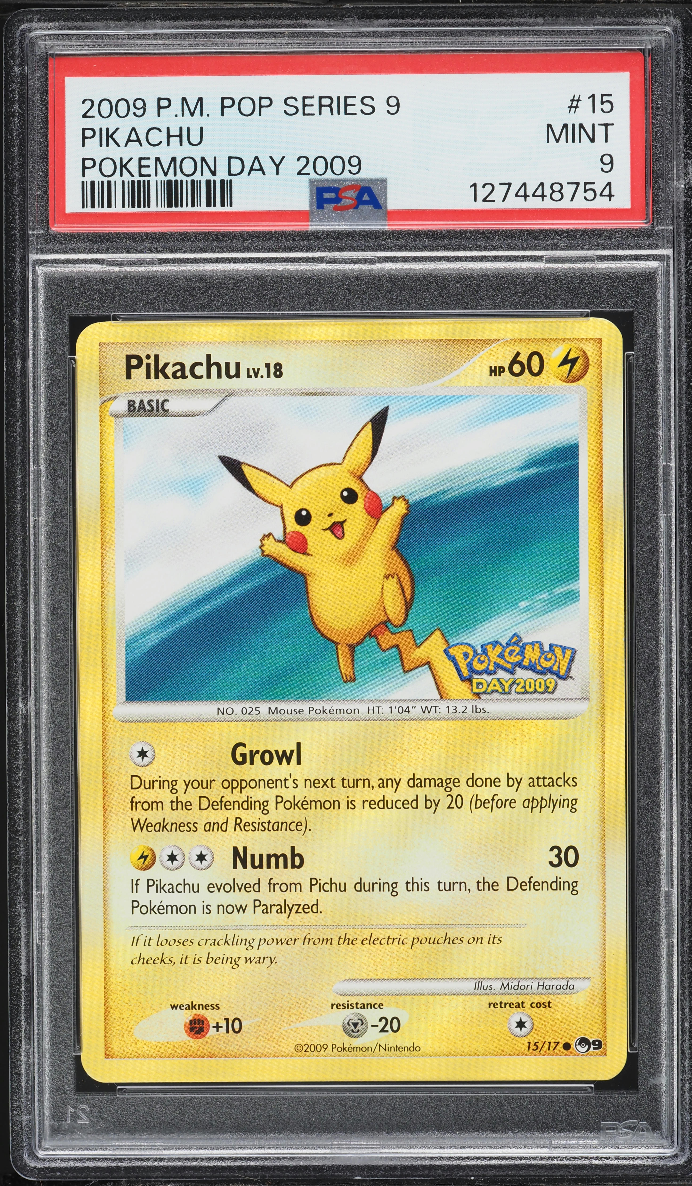 2009 Pokemon POP Series 9 Day Promo Pikachu #15 PSA 9 MINT