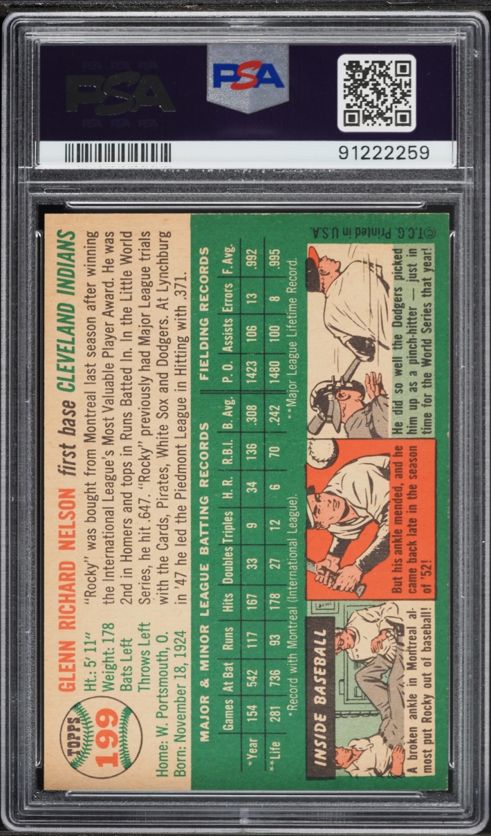 1954 Topps Rocky Nelson #199 PSA 8 NM-MT