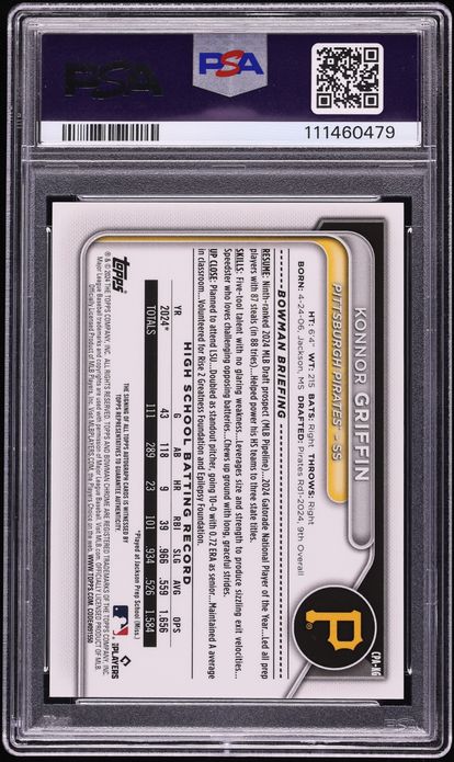 2024 Bowman Chrome Draft Red Xfractor Konnor Griffin PROSPECT AUTO 5/5 #CPA-KG PSA 10 GEM MINT