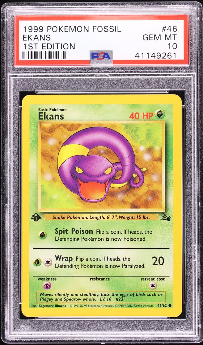 1999 Pokemon Fossil 1st Edition Ekans #46 PSA 10 GEM MINT